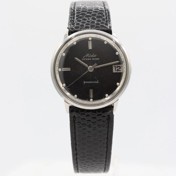 Vintage 33mm Mido Ocean Star Powerwind Men's Automatic Wristwatch Matte Black - Picture 4 of 5